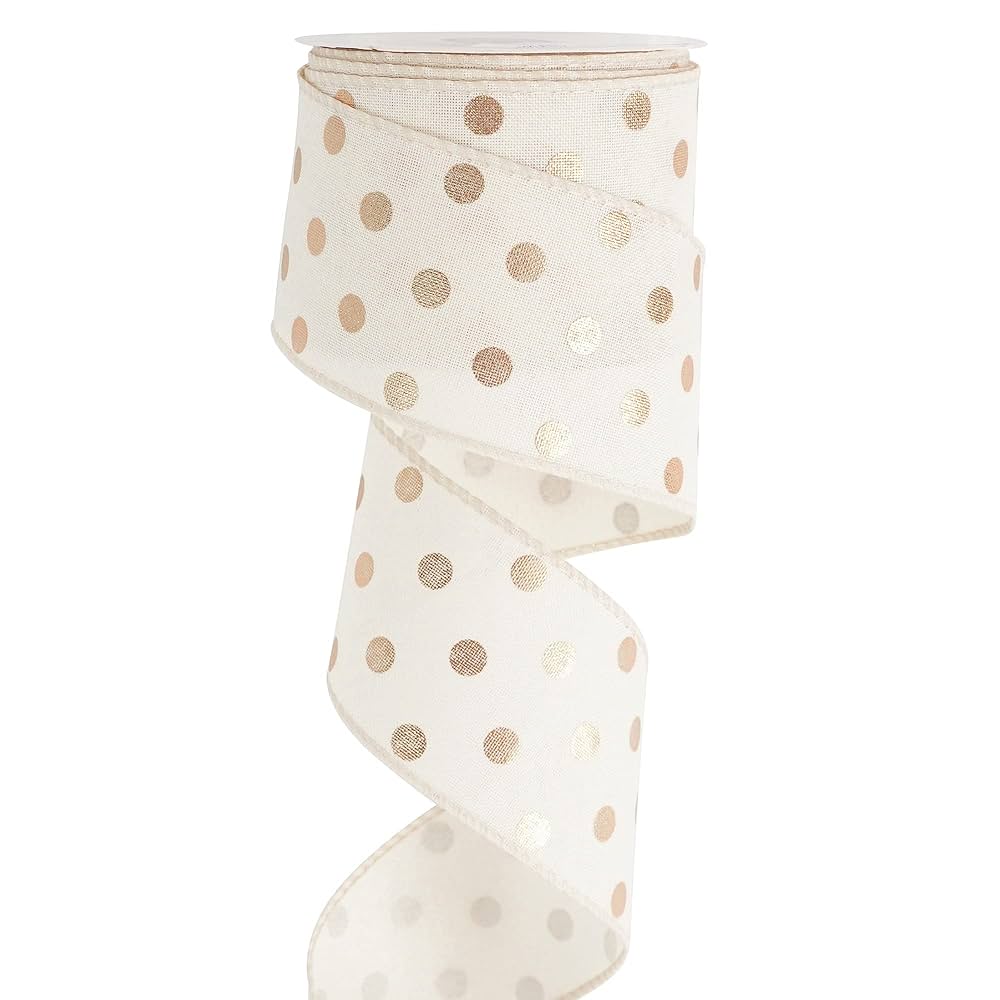 Amazon.com: HUIHUANG Gold Polka Dot Wired Ribbon, White and